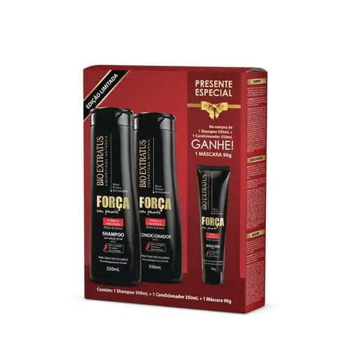 KIT BIO EXTRATUS FORCA COM PIMENTA SHAMPOO E CONDICIONADOR + MASCARA DE TRATAMENTO