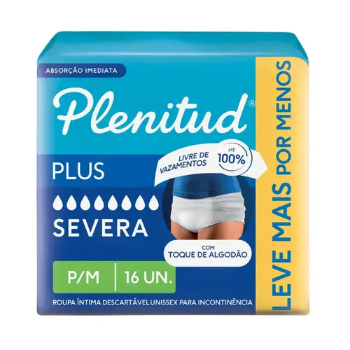 ROUPA INTIMA DESCARTAVEL UNISSEX PLENITUD PLUS P/M 16 UNIDADES - ABSORÇÃO INTENSA
