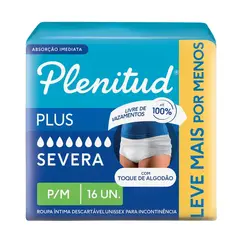 ROUPA INTIMA DESCARTAVEL UNISSEX PLENITUD PLUS P/M 16 UNIDADES - ABSORÇÃO INTENSA