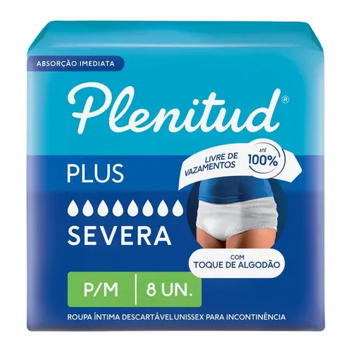 ROUPA INTIMA DESCARTAVEL UNISSEX PLENITUD PLUS P/M 8 UNIDADES - ABSORÇÃO INTENSA