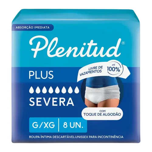 ROUPA INTIMA DESCARTAVEL UNISSEX PLENITUD PLUS G/XG 8 UNIDADES - ABSORÇÃO INTENSA