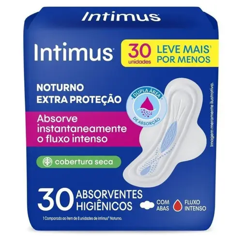 ABSORVENTE INTIMUS NOTURNO SECA COM ABAS 30UN