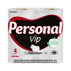 PAPEL HIGIENICO PERSONAL VIP FOLHA DUPLA NEUTRO 30M 4 UNIDADES