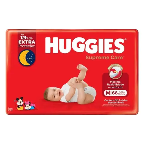 FRALDA HUGGIES SUPREME CARE HIPER M 66 UNIDADES