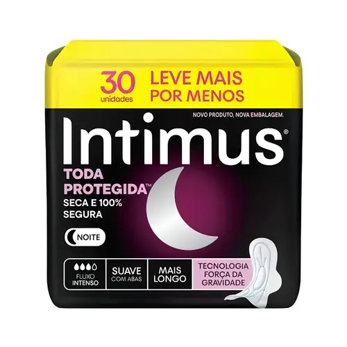 ABSORVENTE INTIMUS NOTURNO SUAVE COM ABAS 30 UNIDADES