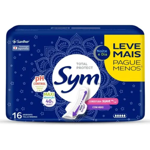 ABSORVENTE SYM TOTAL PROTECT NOITE E DIA COM ABAS 16UN SUAVE
