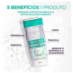 AGUA MICELAR LOREAL PARIS SOLUÇÃO DE LIMPEZA 5 EM 1 EFEITO MATTE 200ML