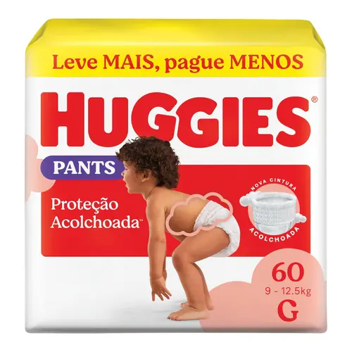 FRALDA CALÇA HUGGIES PANTS PROTEÇÃO ACOLCHOADA G 60 UNIDADES