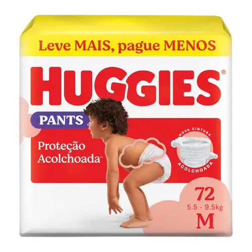 FRALDA CALÇA HUGGIES PANTS PROTEÇÃO ACOLCHOADA M 72 UNIDADES