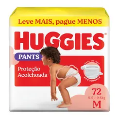 FRALDA CALÇA HUGGIES PANTS PROTEÇÃO ACOLCHOADA M 72 UNIDADES