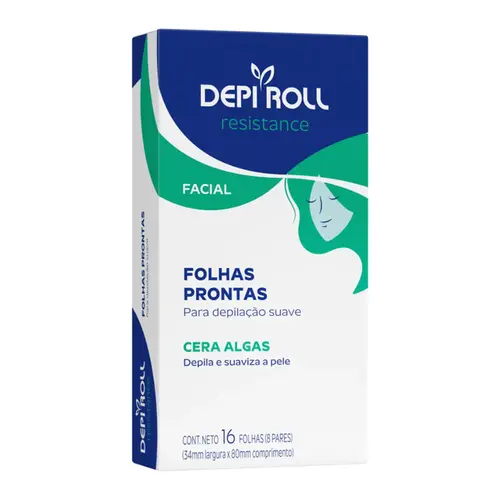 DEPIL ROLL CERA DEPILATORIA FACIAL ALGAS COM 16 FOLHAS PRONTAS