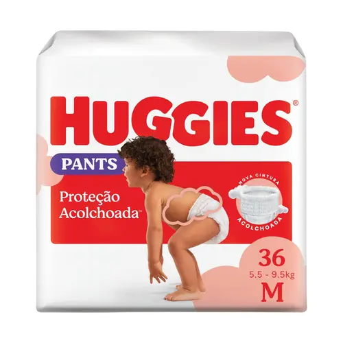FRALDA CALÇA HUGGIES PANTS PROTEÇÃO ACOLCHOADA M 36 UNIDADES