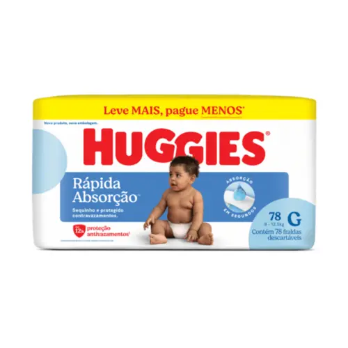 FRALDA HUGGIES RÁPIDA ABSORÇÃO G 78 UNIDADES