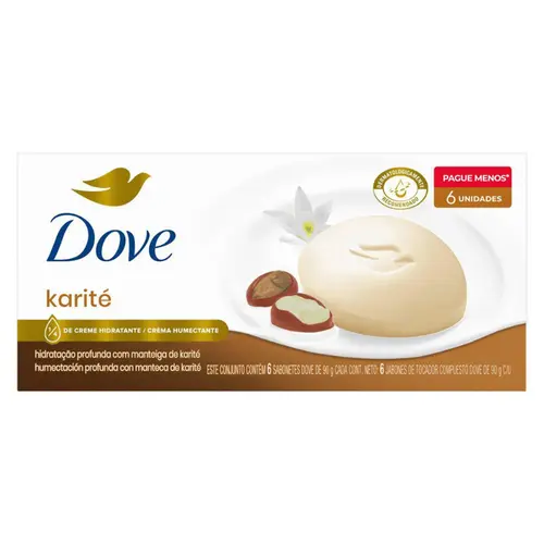 KIT SABONETE DOVE KARITÉ E BAUNILHA 6 UNIDADES 90G