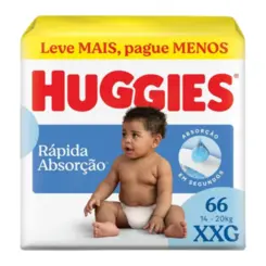 FRALDA HUGGIES RÁPIDA ABSORÇÃO BABY XXG  66 UNIDADES