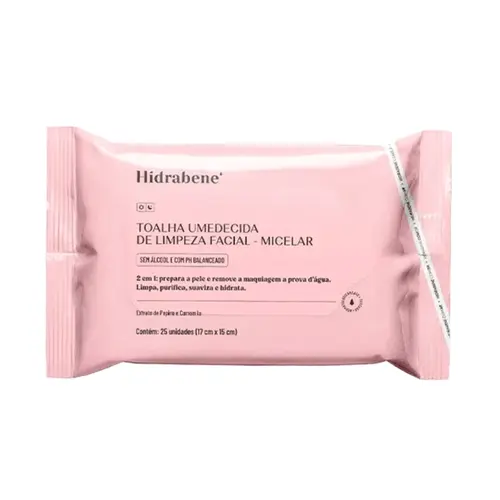 LENÇO UMEDECIDO HIDRABENE DE LIMPEZA FACIAL MICELAR 25 UNIDADES