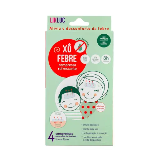 XO FEBRE COMPRESSA REFRESCANTE COM 4 UNIDADES - ALIVIA O DESCONTO DA FEBRE