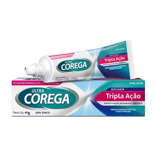 COREGA ULTRA CREME FIXADOR DE DENTADURA TRIPLA AÇÃO SEM SABOR 40G