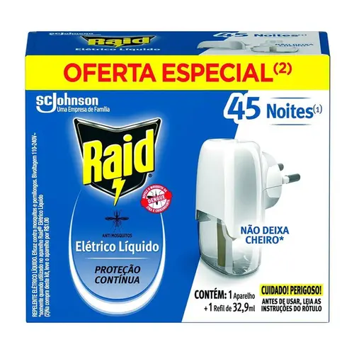 REPELENTE ELETRICO RAID 1 APARELHO + REFIL 32,9ML