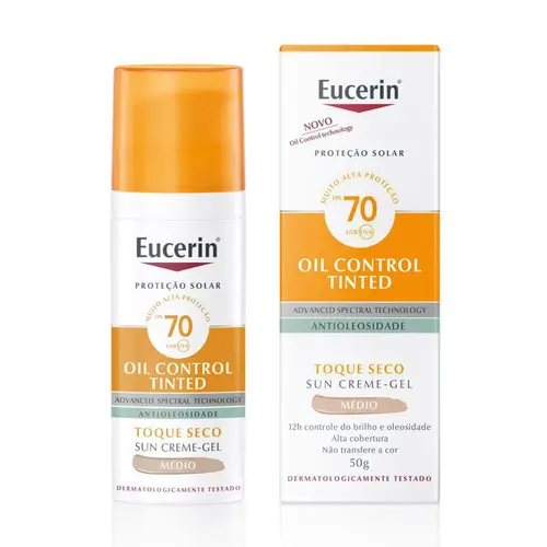 PROTETOR SOLAR FACIAL EUCERIN OIL CONTROL ANTIOLEOSIDADE COR MEDIO FPS70 50G