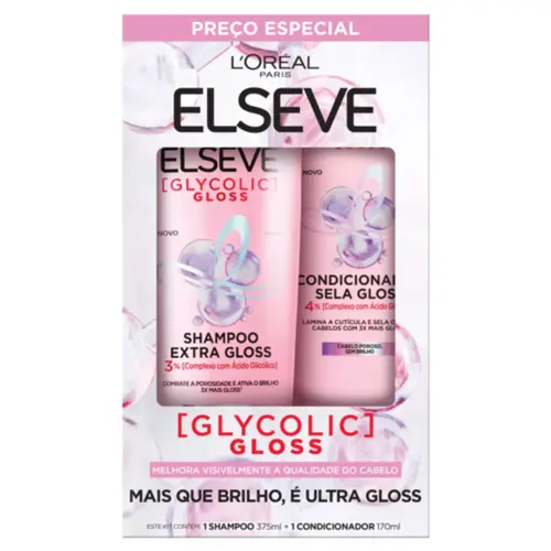 KIT ELSEVE GLYCOLIC GLOSS SHAMPOO 375ML + CONDICIONADOR 170ML – BRILHO E RECONSTRUÇAO