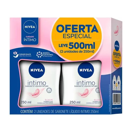 KIT SABONETE LIQUIDO NIVEA INTIMO SUAVE 2 UNIDADES 250ML