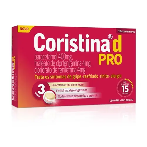 CORISTINA D PRO PARACETAMOL 400MG + MALEATO DE CLORFENIRAMINA 4MG + CLORIDRATO DE FENILEFRINA 4MG COM 16 COMPRIMIDOS