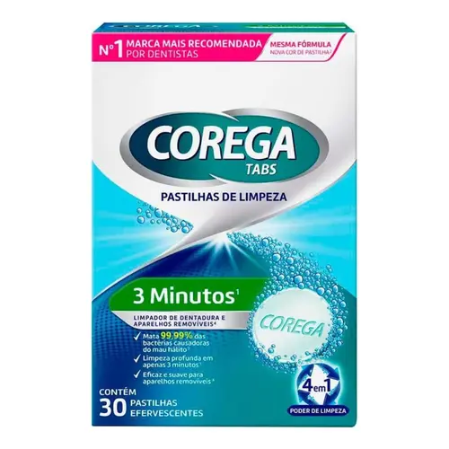 COREGA TABS PODER DE LIMPEZA COM 30 PASTILHAS EFERVESCENTES DE LIMPEZA