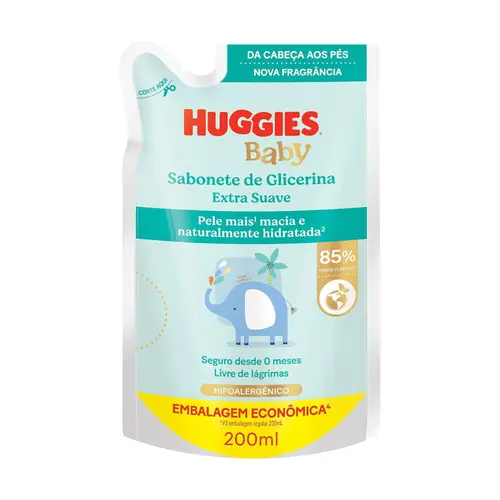 SABONETE DE GLICERINA LIQUIDO HUGGIES INFANTIL EXTRA SUAVE REFIL 200ML